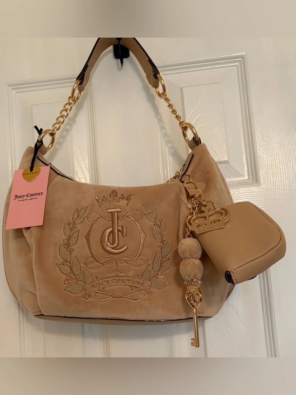 Juicy Couture Beige Embroidered Shoulder Bag‎